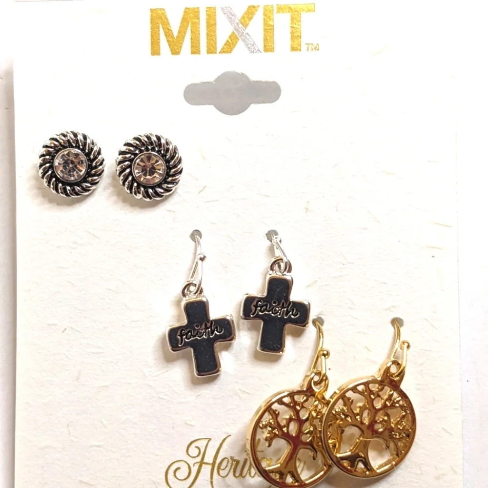 MixIt NWT Gold‎ & Silver Trio Post and Fish Hook  Earring Set